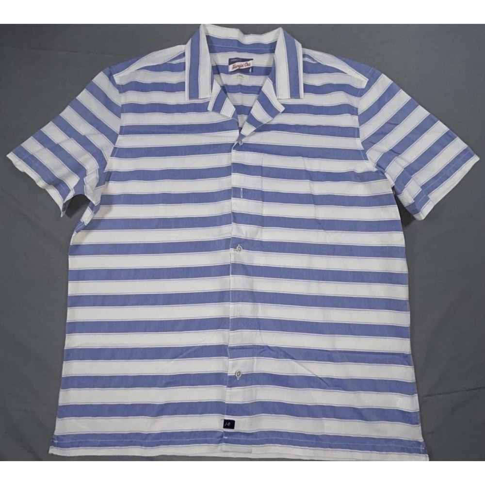 Johnnie-O Shirt Mens L Blue White Stripe Hangin Out Short Sleeve Button Up